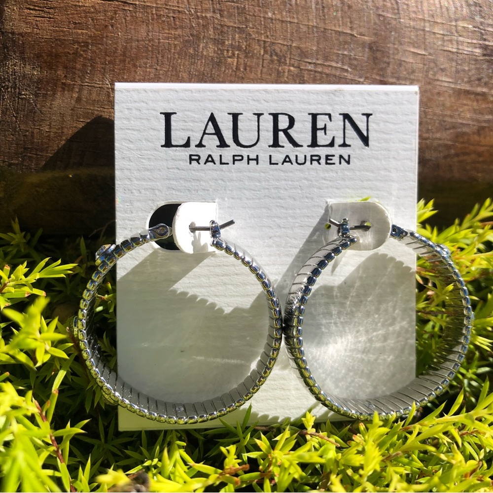 NWT | Ralph Lauren | Omega Style Hoop Earrings with Crystal Details